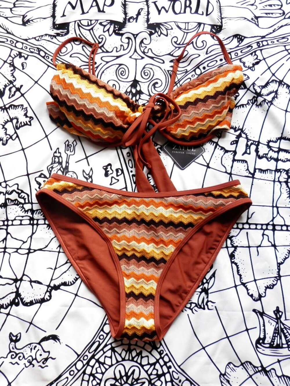 Zaful Colorblock Chevron Crochet Bikini Set